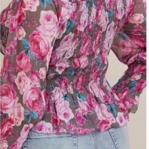 Torrid Vibrant Pink and Blue Floral Blouse